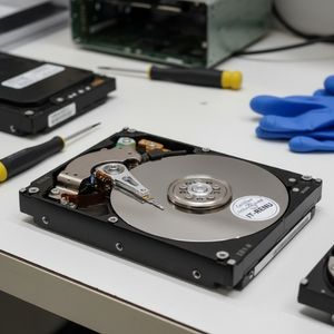 Festplatte auf Tisch nach Laptop entsorgen
